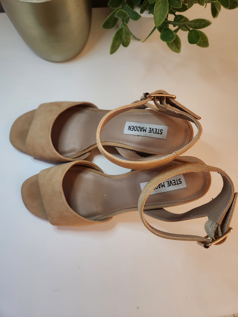 Steve Madden Tan Suede Ankle-Strap Block Heels - Picture 7 of 10